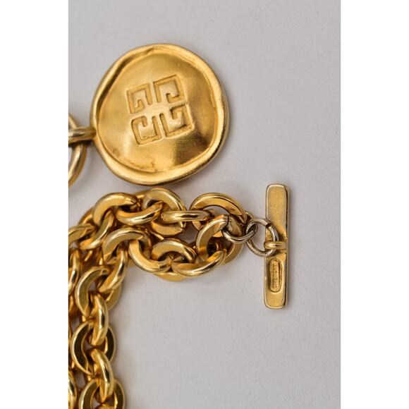 Givenchy Vintage Logo Bracelet 4G Coin Charm Gold Chain Toggle Signed 1980s Bin7 - Picture 11 of 12